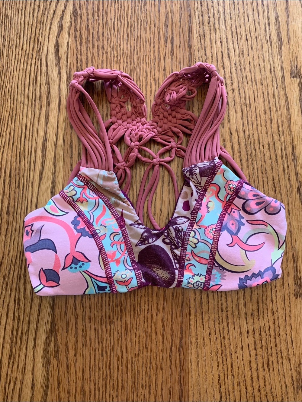 Orchid Boutique Pink Patterned Macramé-Back Reversible Bikini Top